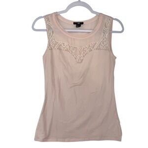 HM Womens Small Blush Pink Lace Mesh Yoke Sleeveless Tank Top 02363740